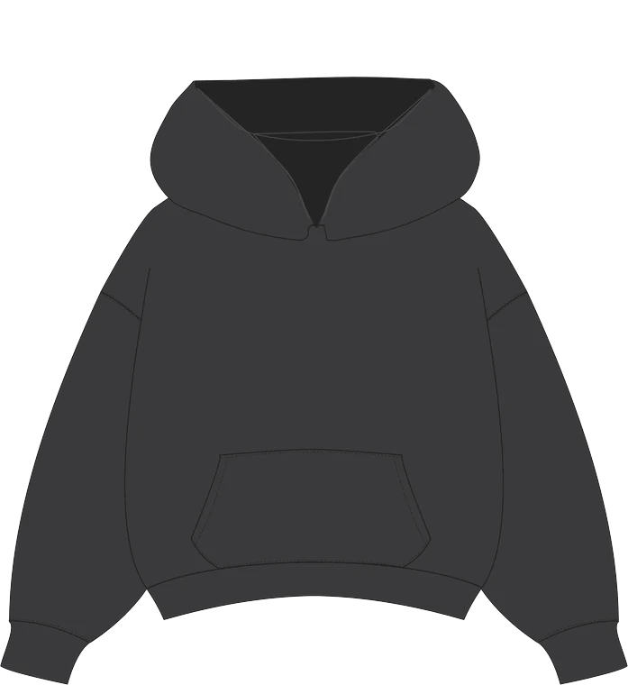 A ready-made mockup from the pack: a washed black pullover hoodie, front view